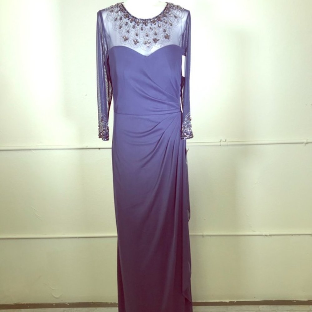 Alex Evenings Ruched Illusion Mesh Sheath Gown